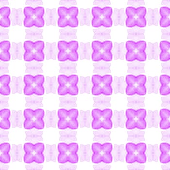 Textile ready valuable print, swimwear fabric, wallpaper, wrapping. Purple ideal boho chic summer design. Watercolor ikat repeating tile border. Ikat repeating swimwear design.