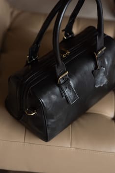 Black leather travel bag