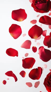 Vibrant red rose petals cascade downward, contrasting beautifully against a light backdrop. This arrangement evokes feelings of romance and tranquility, perfect for special occasions.