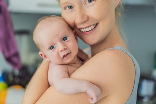 A mother lovingly embraces her newborn baby, holding them close to her chest. A tender moment of warmth, security, and deep maternal love, symbolizing bonding, comfort, and the unbreakable connection between mother and child.