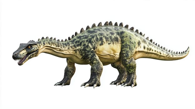 A large dinosaur with rough armor and a long tail stands isolated on a white background