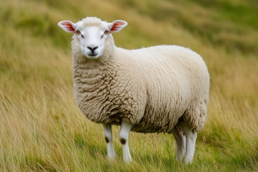 Close-up sheep, livestock are grazing in the field, farm animals