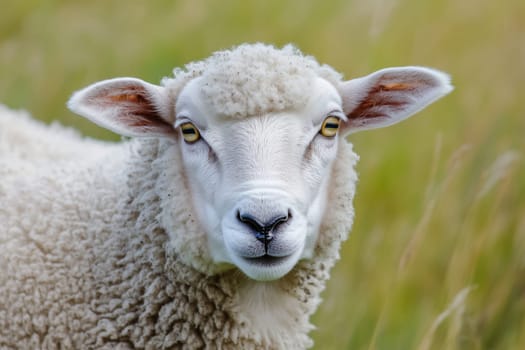 Close-up sheep, livestock are grazing in the field, farm animals
