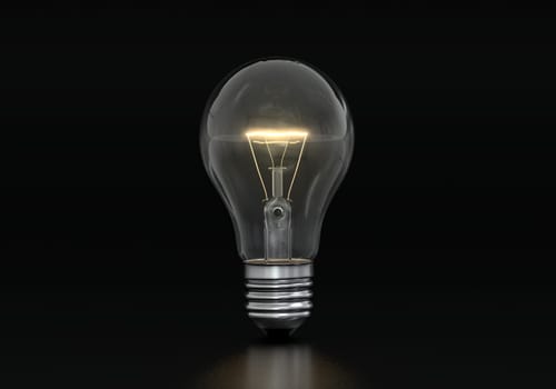 An incandescent light bulb is burning on a black background