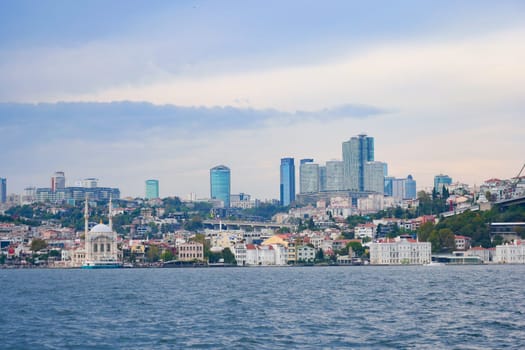 Istanbul's skyline features modern buildings along the Bosphorus strait.