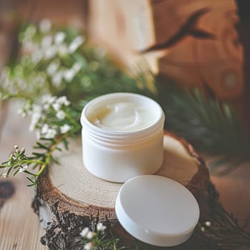 Cosmetic cream in a glass jar. Skin care concept. Background for beauty products