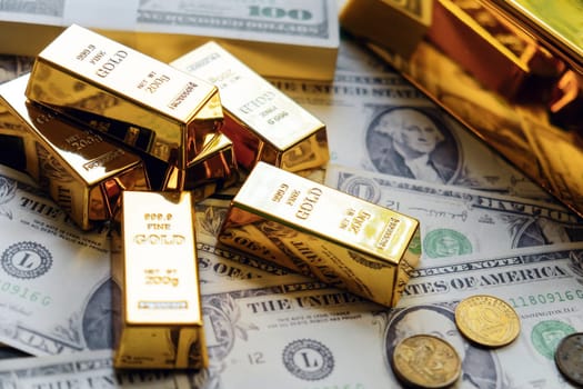 Gold bars and dollar banknotes. Business and finance investment concept.