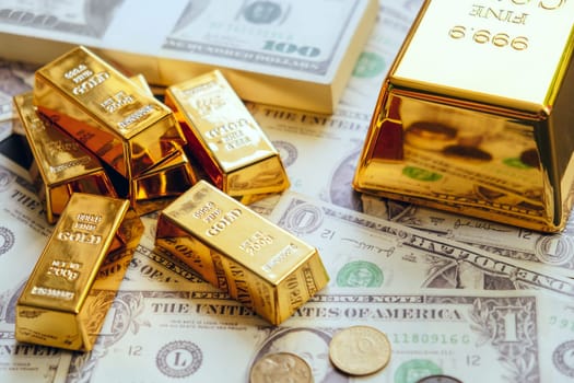 Gold bars and dollar banknotes. Business and finance investment concept.
