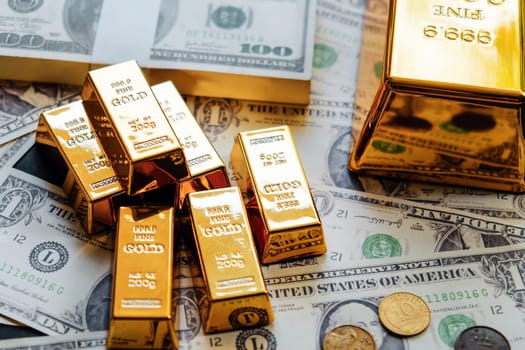 Gold bars and dollar banknotes. Business and finance investment concept.