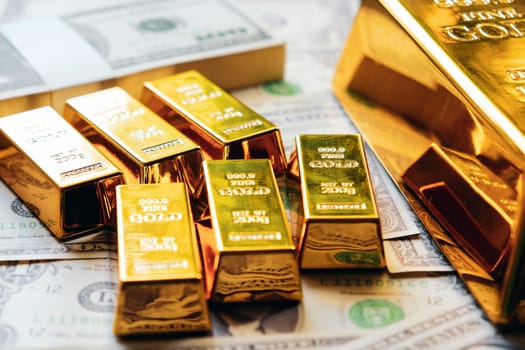 Gold bars and dollar banknotes. Business and finance investment concept.