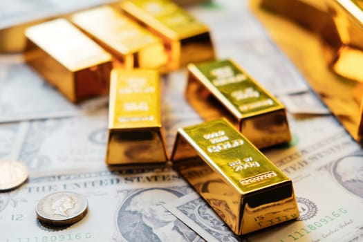 Gold bars and dollar banknotes. Business and finance investment concept.