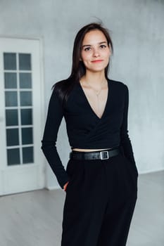 Portrait of Beautiful Young Woman and Brunette on Light Background