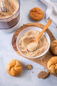 Making homemade panko and breadcrumbs from leftover bread and buns, zero waste concept