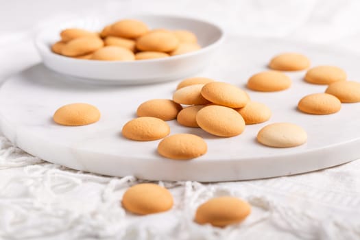 Small sponge cookies, biscuit butter cookies with ingredients