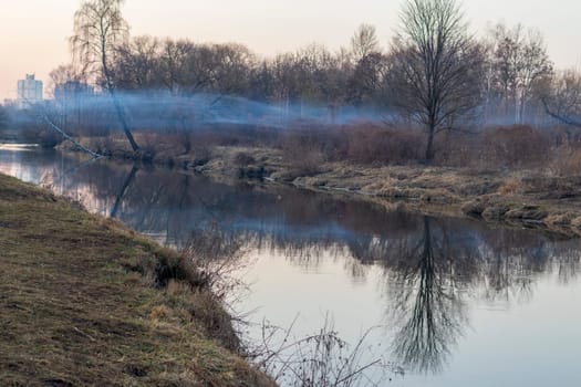 Smoke from the from the fire over the river