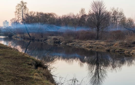 Smoke from the from the fire over the river