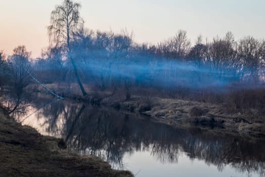 Smoke from the from the fire over the river