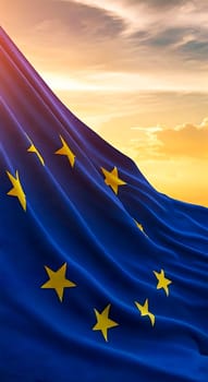 Close up of Europe banner blowing, soft and smooth silk. Cloth fabric texture ensign background. Use it for national day and country occasions concept. AI generated. Copy space
