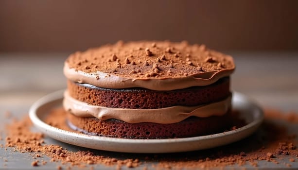 Cocoa sprinkles and rich textures adorn this chocolate mousse cake. A soft, fashionable background of brown mocha mousse . High quality photo