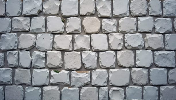 Smooth texture of a gray cobblestone wall or road backdrop. A path or pathway with a repeating surface pattern of tileable, gritty natural rock and stone. A 3D representation of a construction background in high resolution. . High quality photo