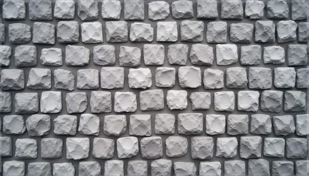 Smooth texture of a gray cobblestone wall or road backdrop. A path or pathway with a repeating surface pattern of tileable, gritty natural rock and stone. A 3D representation of a construction background in high resolution. . High quality photo