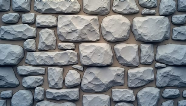 Smooth texture of a gray cobblestone wall or road backdrop. A path or pathway with a repeating surface pattern of tileable, gritty natural rock and stone. A 3D representation of a construction background in high resolution. . High quality photo