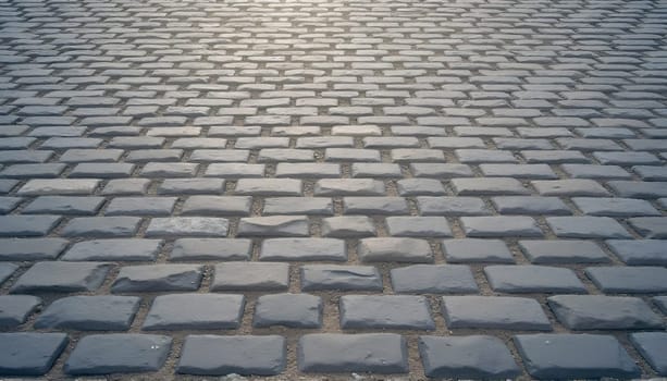 Smooth texture of a gray cobblestone wall or road backdrop. A path or pathway with a repeating surface pattern of tileable, gritty natural rock and stone. A 3D representation of a construction background in high resolution. . High quality photo