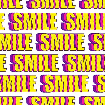 Bright playful funny seamless pattern with quote word smile