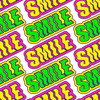 Bright playful funny seamless pattern with quote word smile