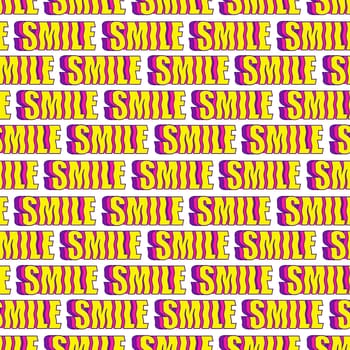 Bright playful funny seamless pattern with quote word smile