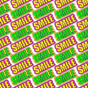 Bright playful funny seamless pattern with quote word smile