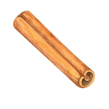 Cinnamon stick in rich brown tones, watercolor clipart. Detailed illustration ideal for culinary blogs, recipe books, and kitchen decor. Spice for food packaging designs and X-mas themed stationery