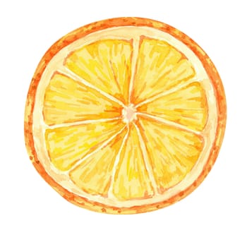 A yellow-orange citrus fruit slice, watercolor clipart for brightening up food packaging, citrus-themed designs, and kitchen decor. Orange or tangerine illustration for culinary merchandise