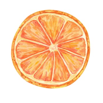An orange, tangerine or mandarin slice with reddish-orange tones. Watercolor illustration. Isolated clipart for fruit related branding, restaurant menus, or citrus-themed designs for food packaging