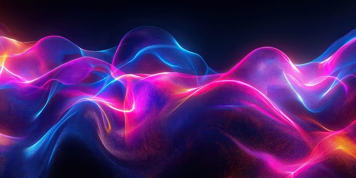 Bright waves of color flow smoothly across the screen, with gradients of pink, blue, and purple blending seamlessly. The digital display creates a captivating atmosphere.