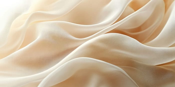 This fabric features gentle ripples and smooth textures, illuminated by soft light, creating an elegant display suited for fashion design. Its creamy hue adds warmth and sophistication.