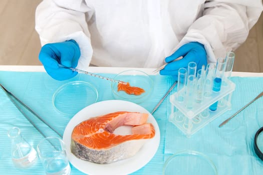 laboratory testing of different food products. Selective focus. people.