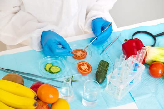 laboratory testing of different food products. Selective focus. people.