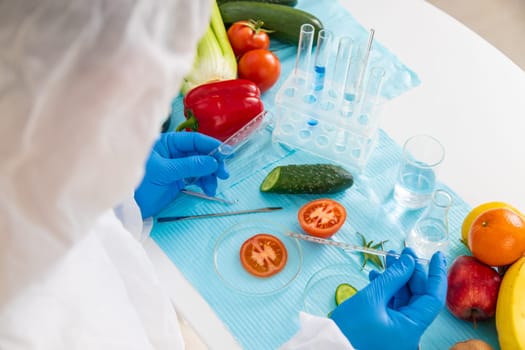 laboratory testing of different food products. Selective focus. people.