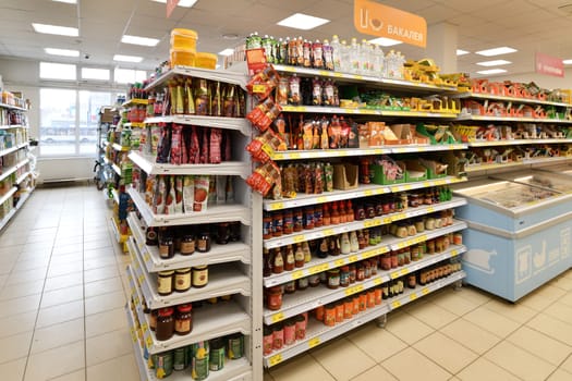 Moscow, Russia - APRIL 7. 2024. Magnit - largest grocery retailer