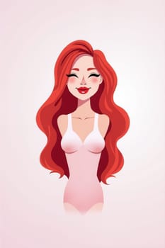 A cheerful young woman with flowing red hair stands confidently, wearing a simple outfit and exuding positivity in a minimalistic setting. Generative AI.