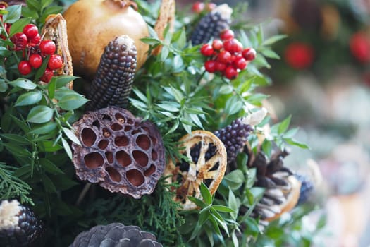 Beautiful arrangement showcasing dried fruits, botanicals, and vibrant colors.