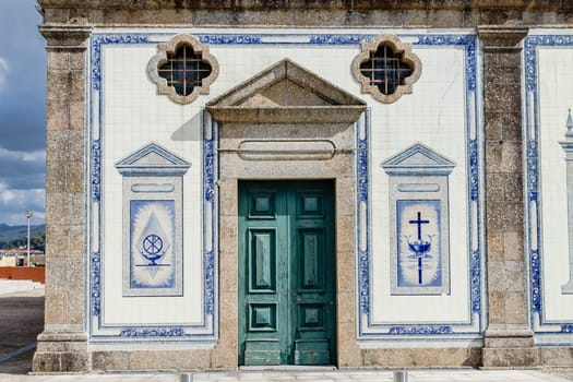 Vila Nova de Famalicao, Braga, Portugal - October 22, 2020: Architecture detail of the Calendario Church in the historic city center on an autumn day
