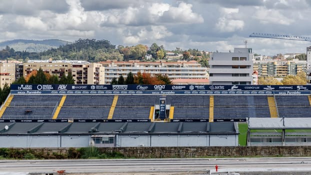 Vila Nova de Famalicao, Braga, Portugal - October 22, 2020: June 22 Municipal Stadium and its surroundings on an autumn day