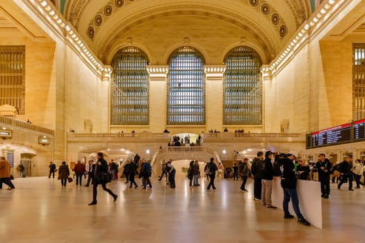New York City, USA - February 16, 2023: Grand Central Terminal train station in midtown Manhattan with people walking on a winter day