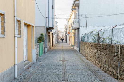 Vila Nova de Famalicao, Braga, Portugal - October 22, 2020: architecture detail of apartment buildings by the sea on an autumn day