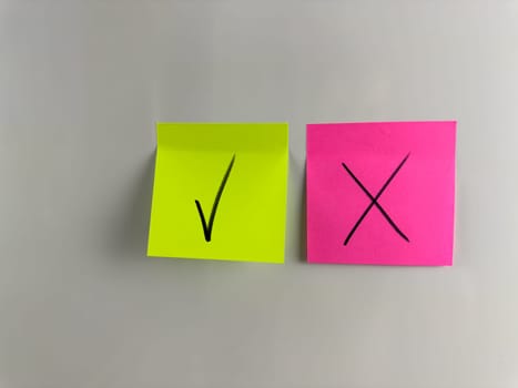 Tick on green background and Cross on red background. Conceptual photo of answer choice. Correct or incorrect mark with tick and cross. accept and reject symbols