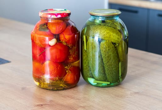Jars with different types of pickles and preserves.
