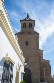 Solana de los Barros, Spain - Sept 29th, 2021: Parish Church of Santa Maria Magdalena, Solana de los Barros, Badajoz, Extremadura, Spain