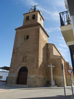 Solana de los Barros, Spain - Sept 29th, 2021: Parish Church of Santa Maria Magdalena, Solana de los Barros, Badajoz, Extremadura, Spain